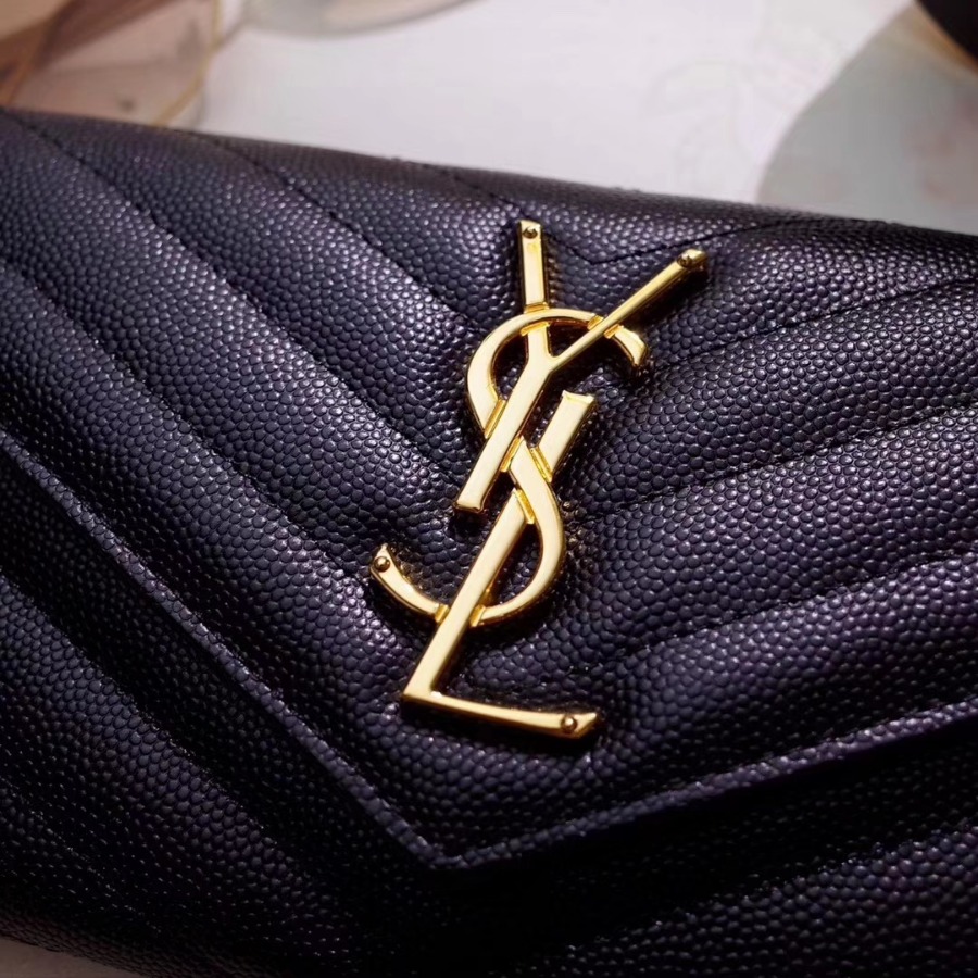YSL Saint Laurent, LARGE MONOGRAM FLAP WALLET GRAIN DE POUDRE TEXTURED MATELASSÉ LEATHER