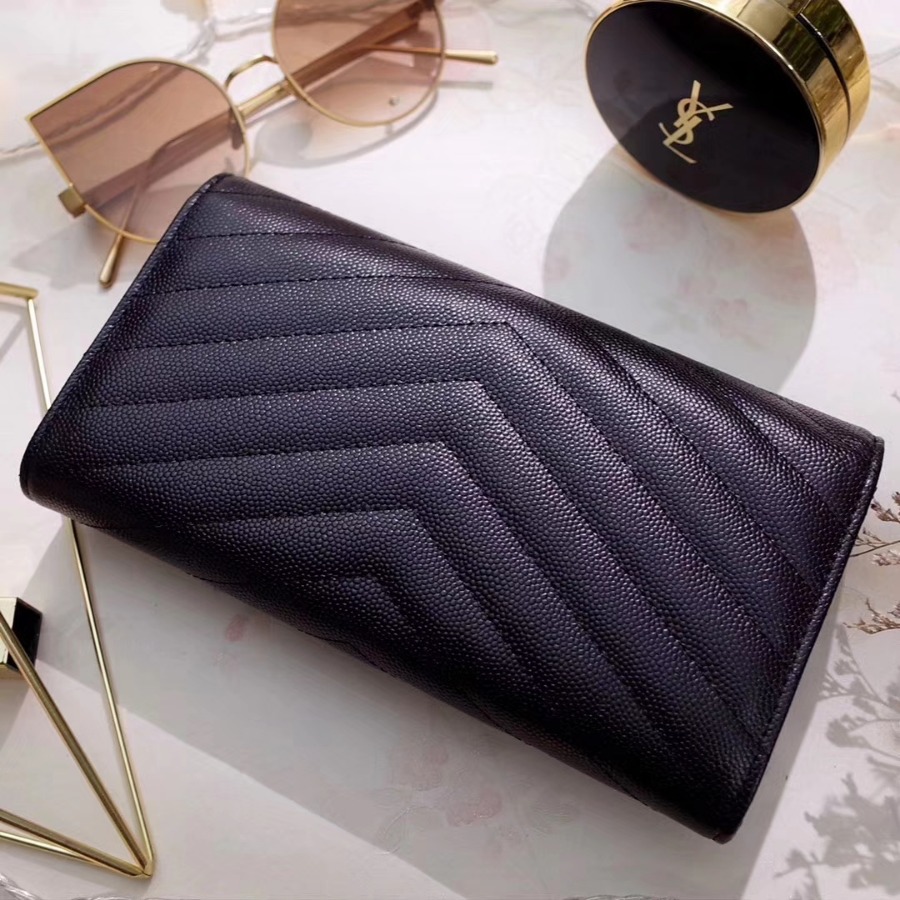YSL Saint Laurent, LARGE MONOGRAM FLAP WALLET GRAIN DE POUDRE TEXTURED MATELASSÉ LEATHER