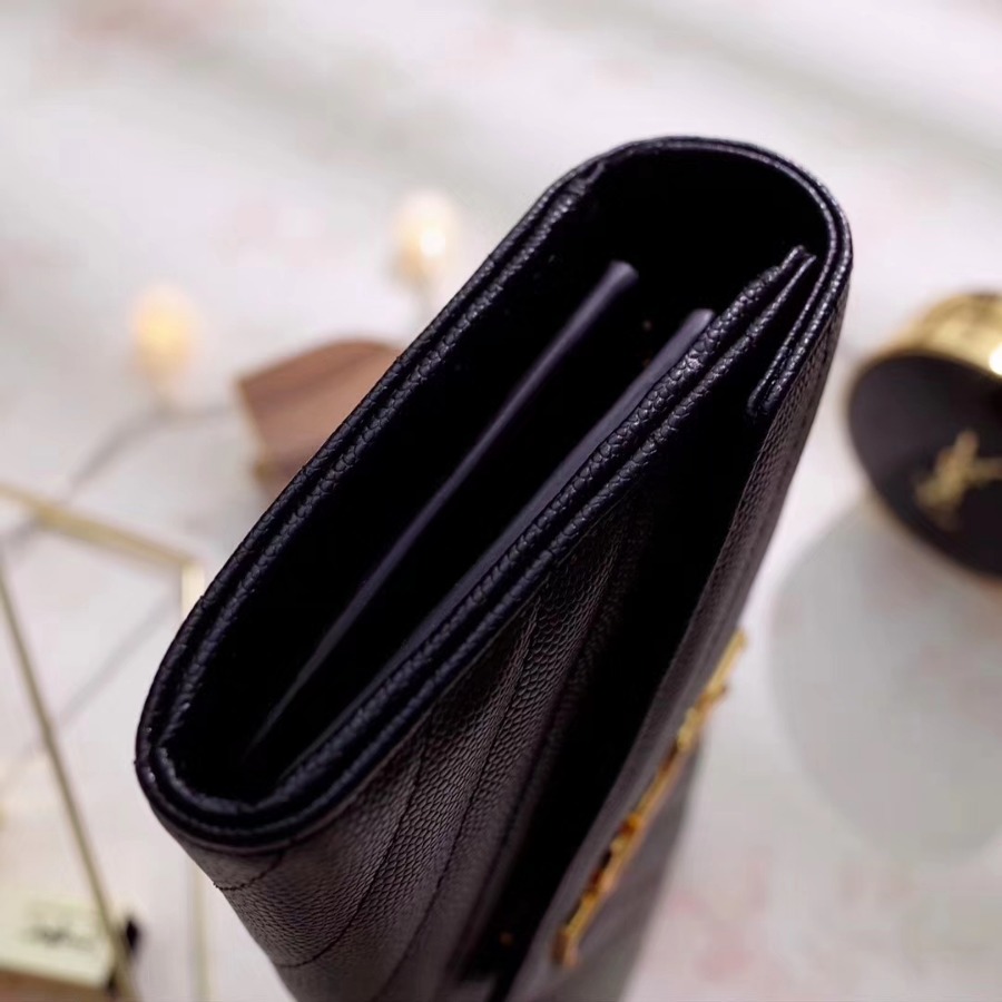 YSL Saint Laurent, LARGE MONOGRAM FLAP WALLET GRAIN DE POUDRE TEXTURED MATELASSÉ LEATHER