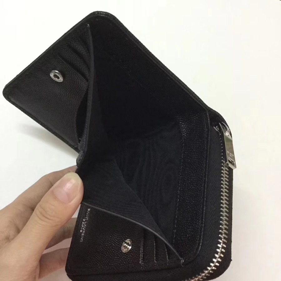 YSL Saint Laurent, MONOGRAM COMPACT ZIP AROUND WALLET GRAIN DE POUDRE TEXTURED MATELASSÉ LEATHER