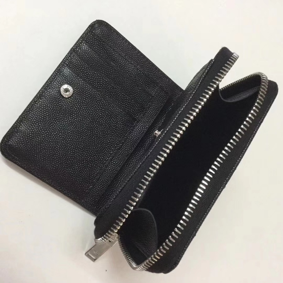 YSL Saint Laurent, MONOGRAM COMPACT ZIP AROUND WALLET GRAIN DE POUDRE TEXTURED MATELASSÉ LEATHER