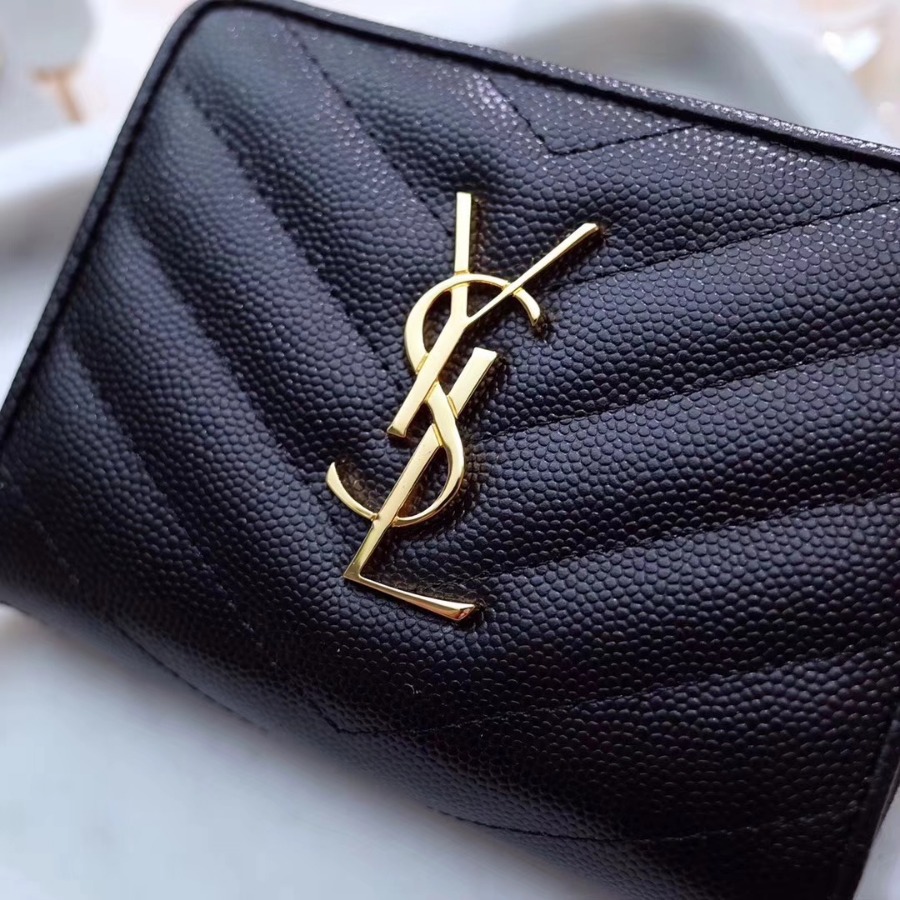 YSL Saint Laurent, MONOGRAM COMPACT ZIP AROUND WALLET GRAIN DE POUDRE TEXTURED MATELASSÉ LEATHER