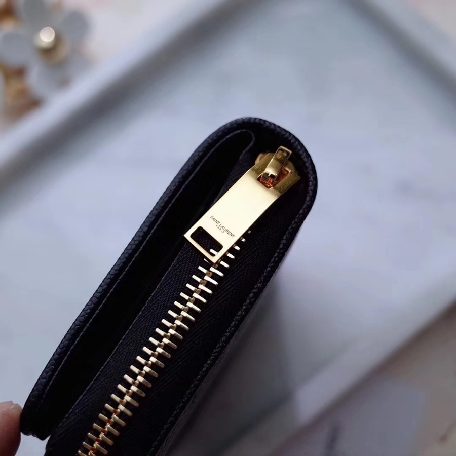 YSL Saint Laurent, MONOGRAM COMPACT ZIP AROUND WALLET GRAIN DE POUDRE TEXTURED MATELASSÉ LEATHER