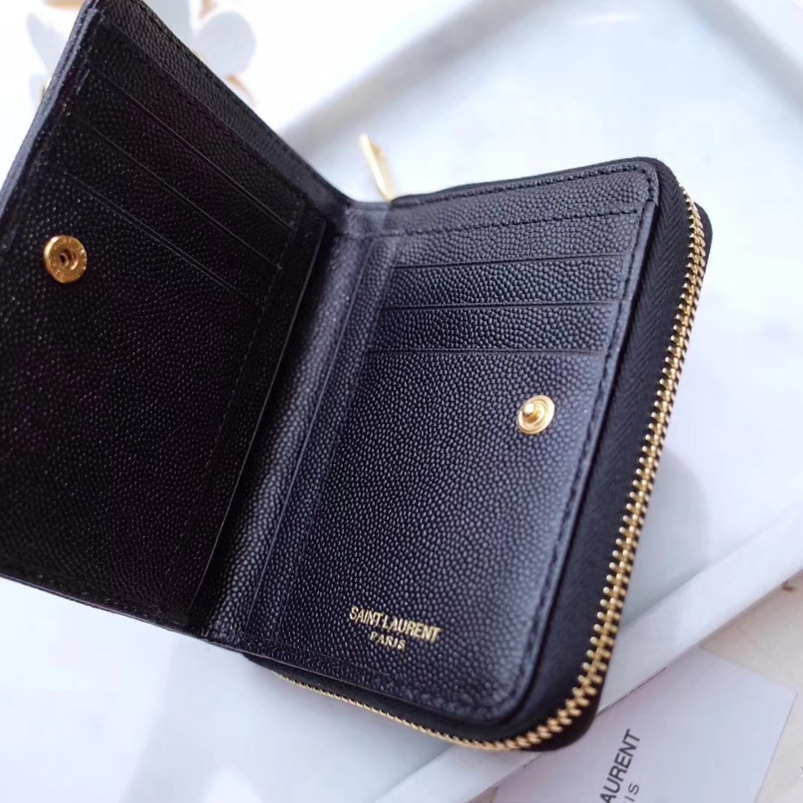 YSL Saint Laurent, MONOGRAM COMPACT ZIP AROUND WALLET GRAIN DE POUDRE TEXTURED MATELASSÉ LEATHER