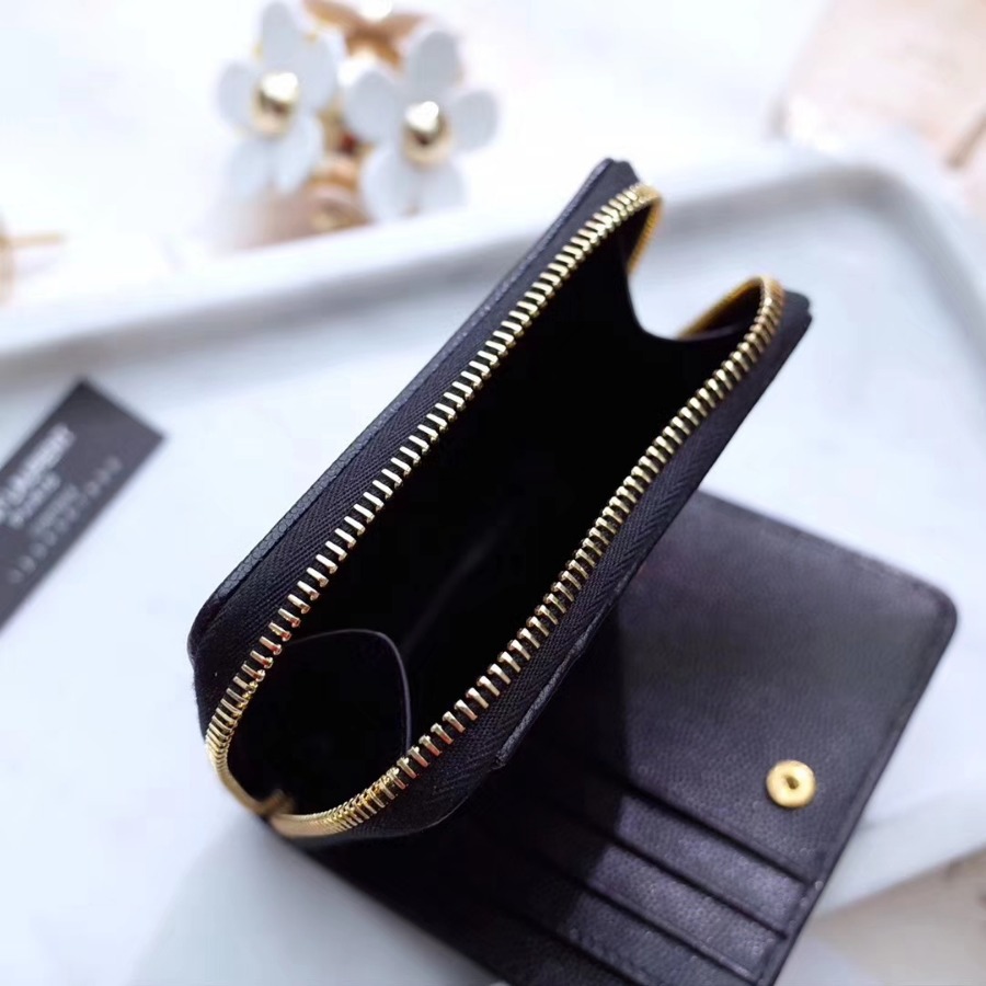 YSL Saint Laurent, MONOGRAM COMPACT ZIP AROUND WALLET GRAIN DE POUDRE TEXTURED MATELASSÉ LEATHER