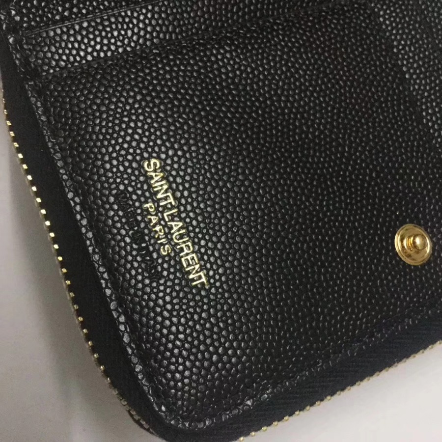 YSL Saint Laurent, MONOGRAM COMPACT ZIP AROUND WALLET GRAIN DE POUDRE TEXTURED MATELASSÉ LEATHER