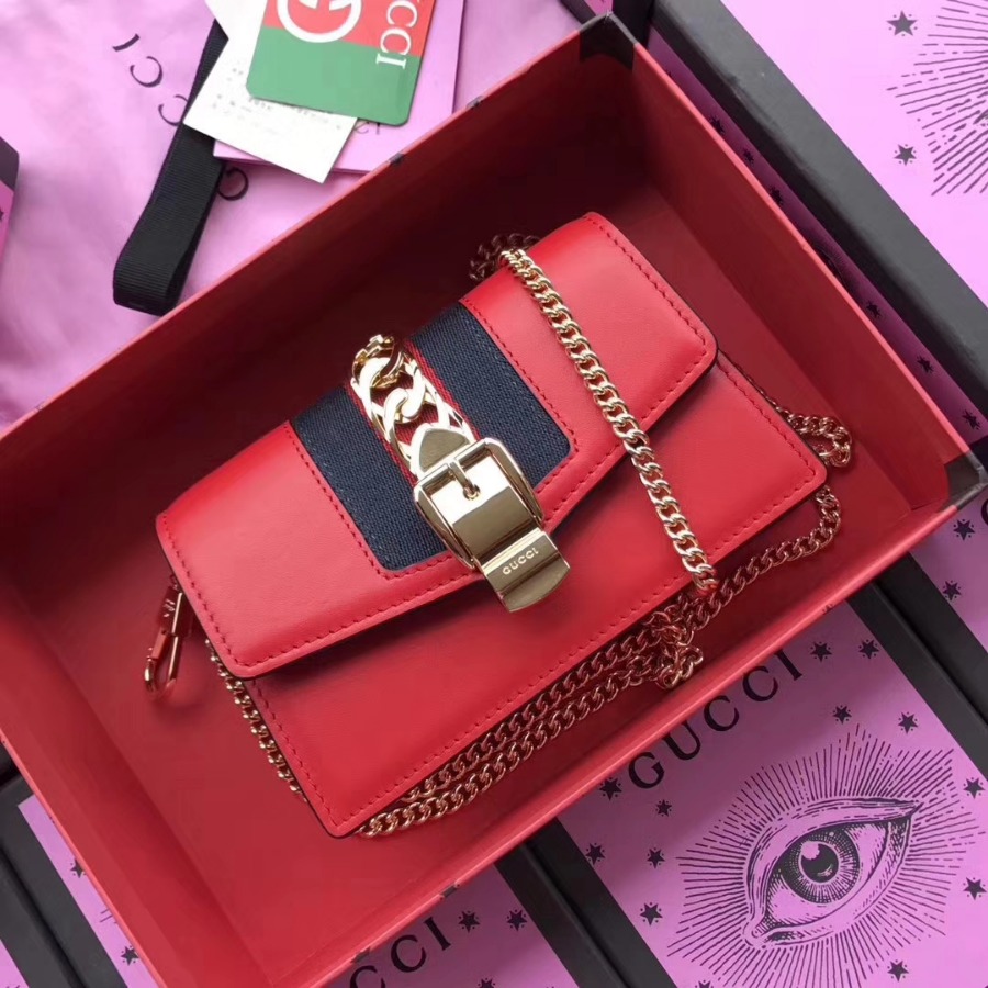 GUCCI Sylvie leather mini chain bag, 494646, Chain shoulder strap with 23.5 inches drop