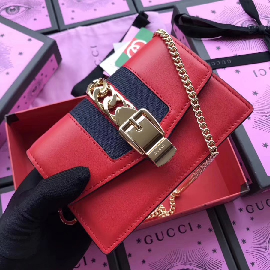 GUCCI Sylvie leather mini chain bag, 494646, Chain shoulder strap with 23.5 inches drop