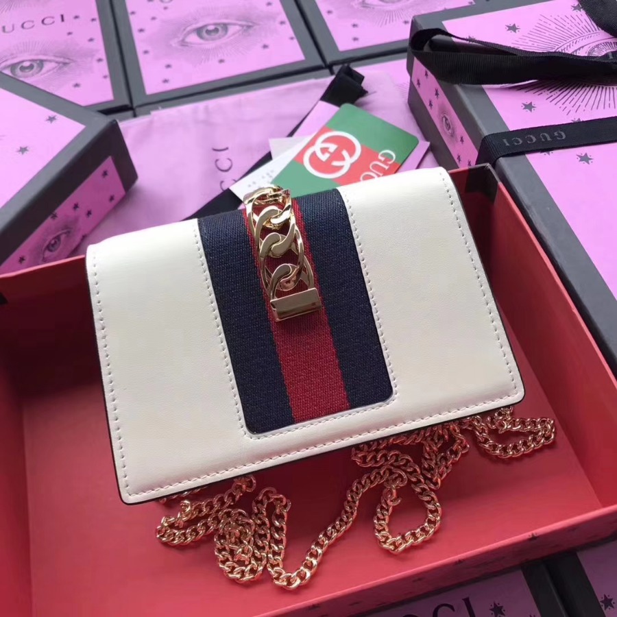 GUCCI Sylvie leather mini chain bag, 494646, Chain shoulder strap with 23.5 inches drop