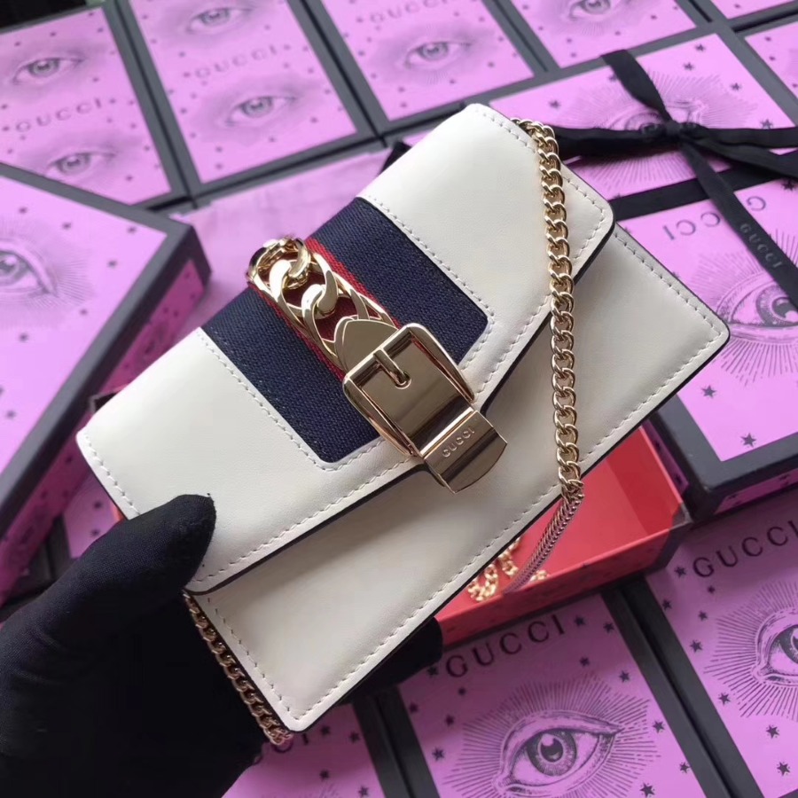 GUCCI Sylvie leather mini chain bag, 494646, Chain shoulder strap with 23.5 inches drop