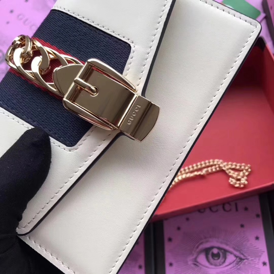 GUCCI Sylvie leather mini chain bag, 494646, Chain shoulder strap with 23.5 inches drop