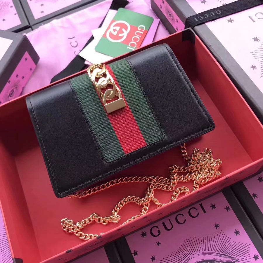 GUCCI Sylvie leather mini chain bag, 494646, Chain shoulder strap with 23.5 inches drop