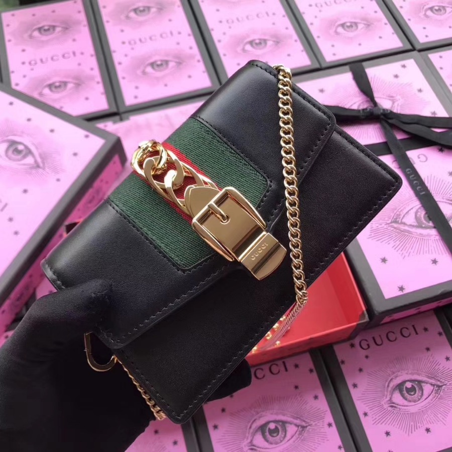 GUCCI Sylvie leather mini chain bag, 494646, Chain shoulder strap with 23.5 inches drop