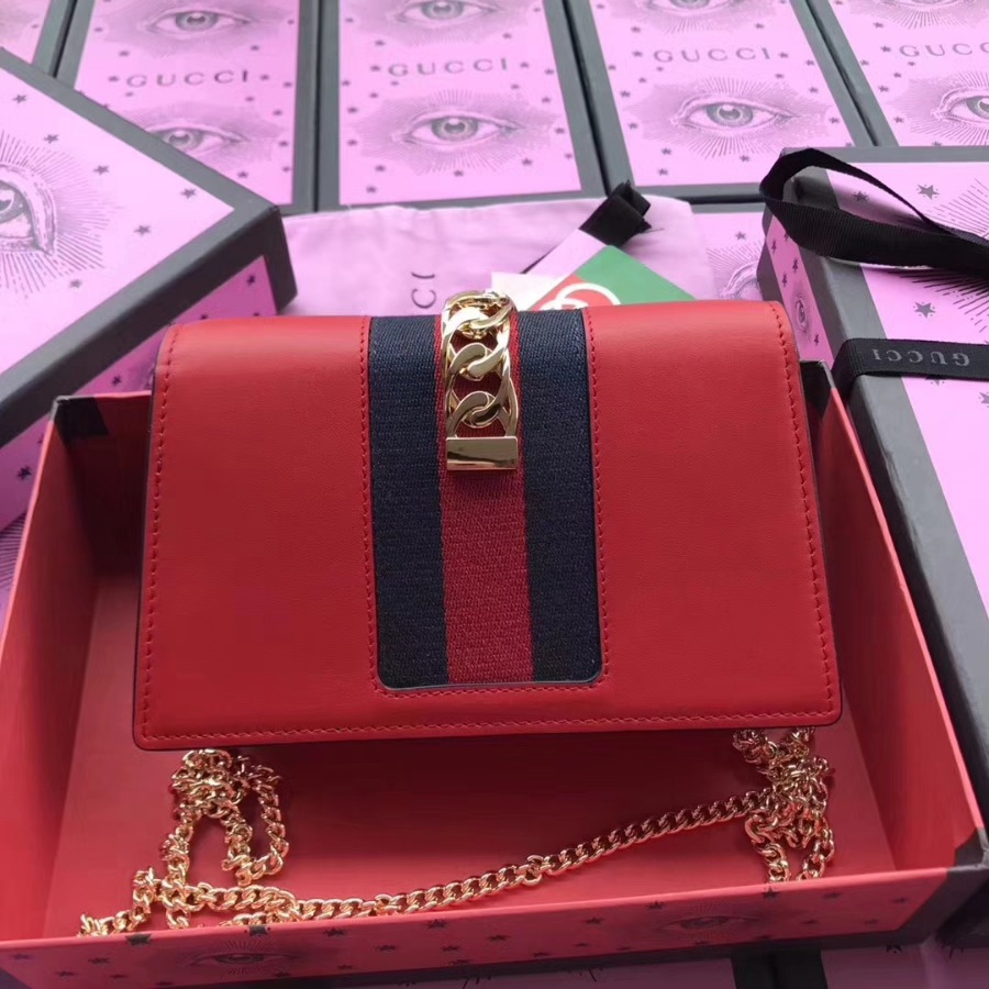 GUCCI Sylvie leather mini chain bag, 494642, Chain shoulder strap with 23.5 inches drop