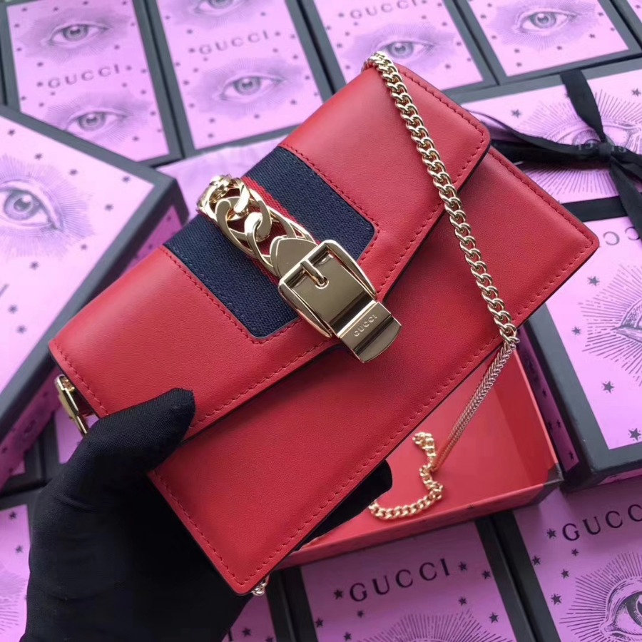GUCCI Sylvie leather mini chain bag, 494642, Chain shoulder strap with 23.5 inches drop