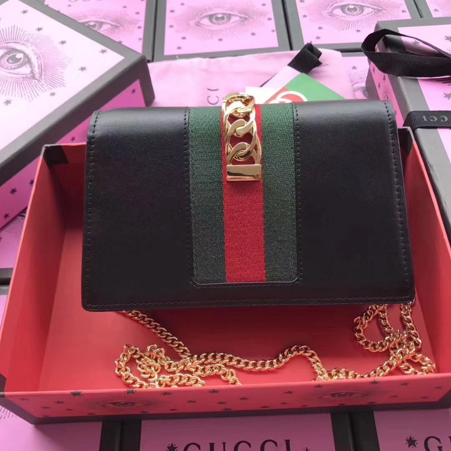 GUCCI Sylvie leather mini chain bag, 494642, Chain shoulder strap with 23.5 inches drop