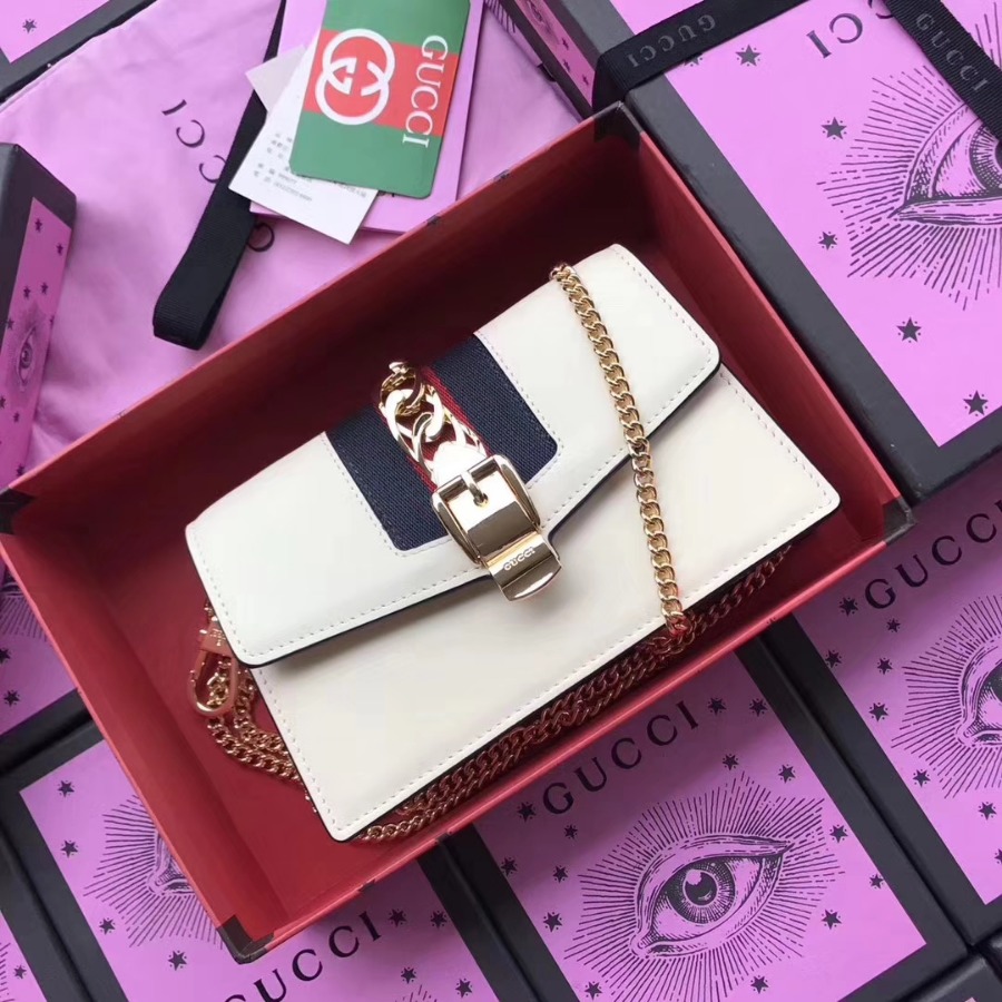 GUCCI Sylvie leather mini chain bag, 494642, Chain shoulder strap with 23.5 inches drop
