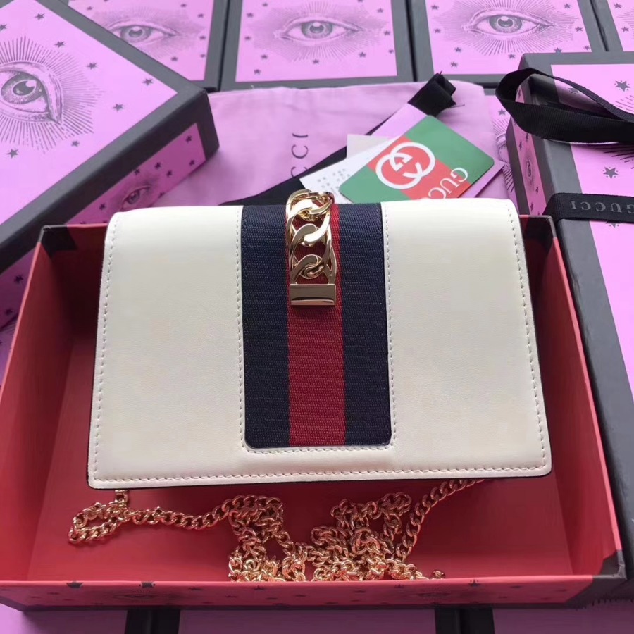 GUCCI Sylvie leather mini chain bag, 494642, Chain shoulder strap with 23.5 inches drop