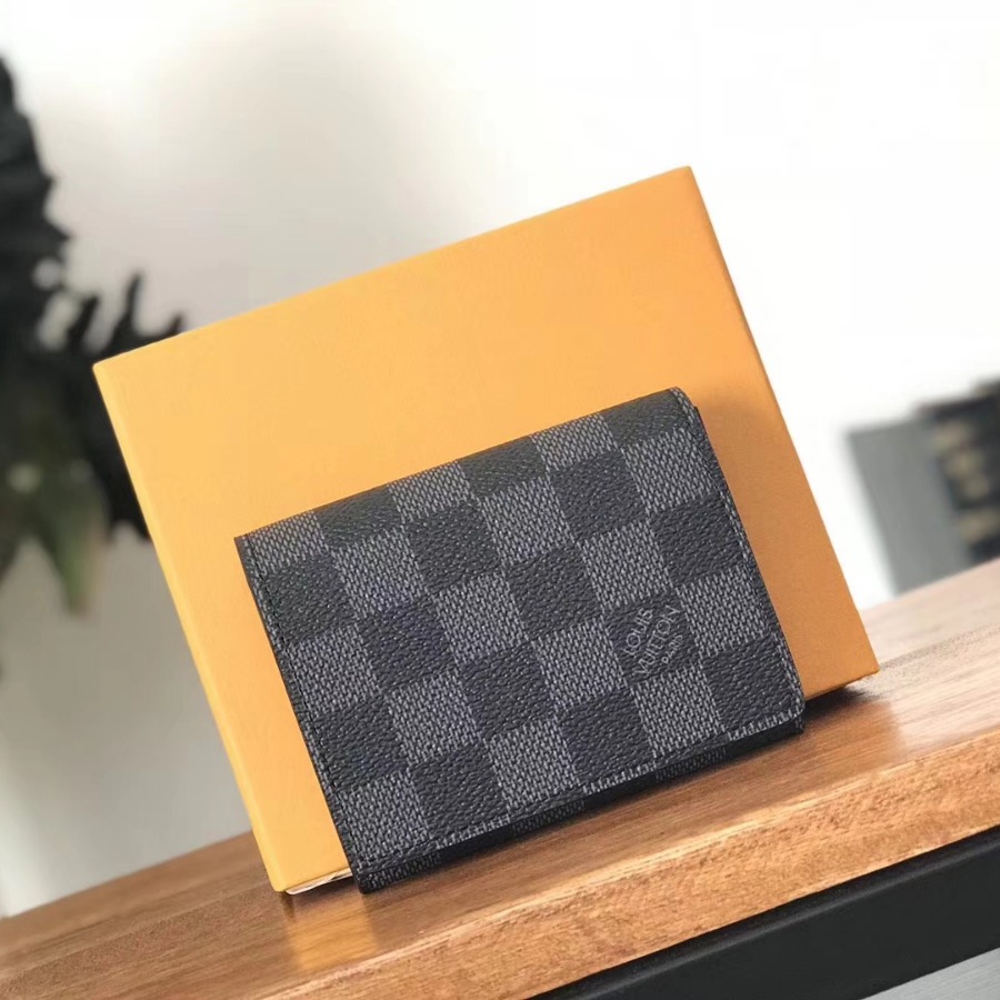 N63338, Louis Vuitton LV, ENVELOPPE CARTE DE VISITE, Damier Graphite Canvas