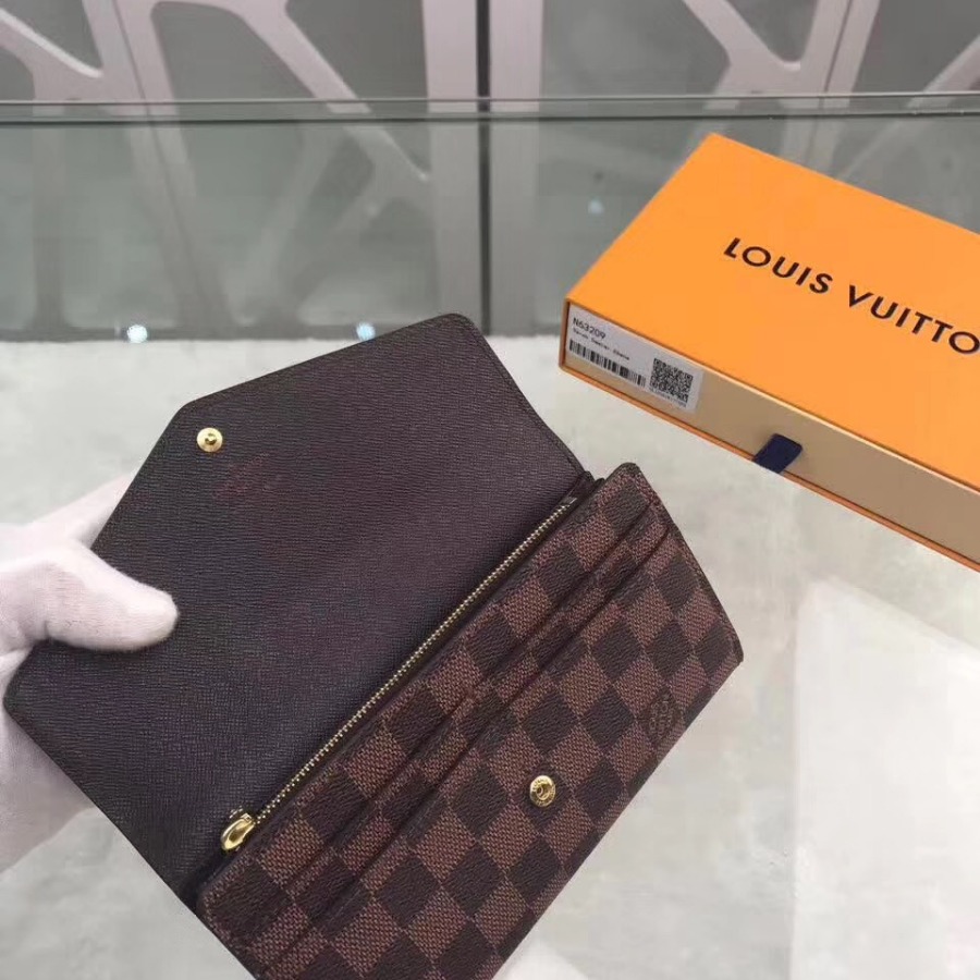 N63209, Louis Vuitton LV, SARAH WALLET Damier Ebene Canvas
