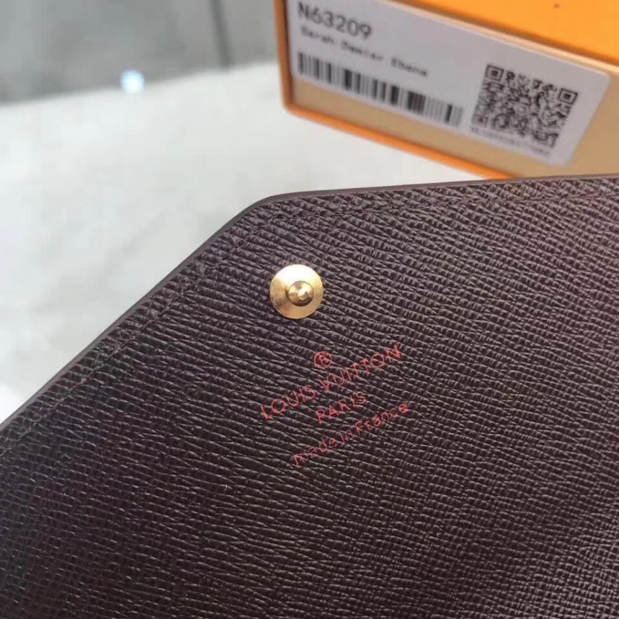 N63209, Louis Vuitton LV, SARAH WALLET Damier Ebene Canvas