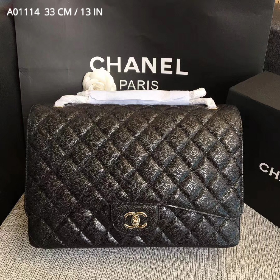 A58601 maxi classic handbag, CHANEL Grained Calfskin 33cm / 12.9in