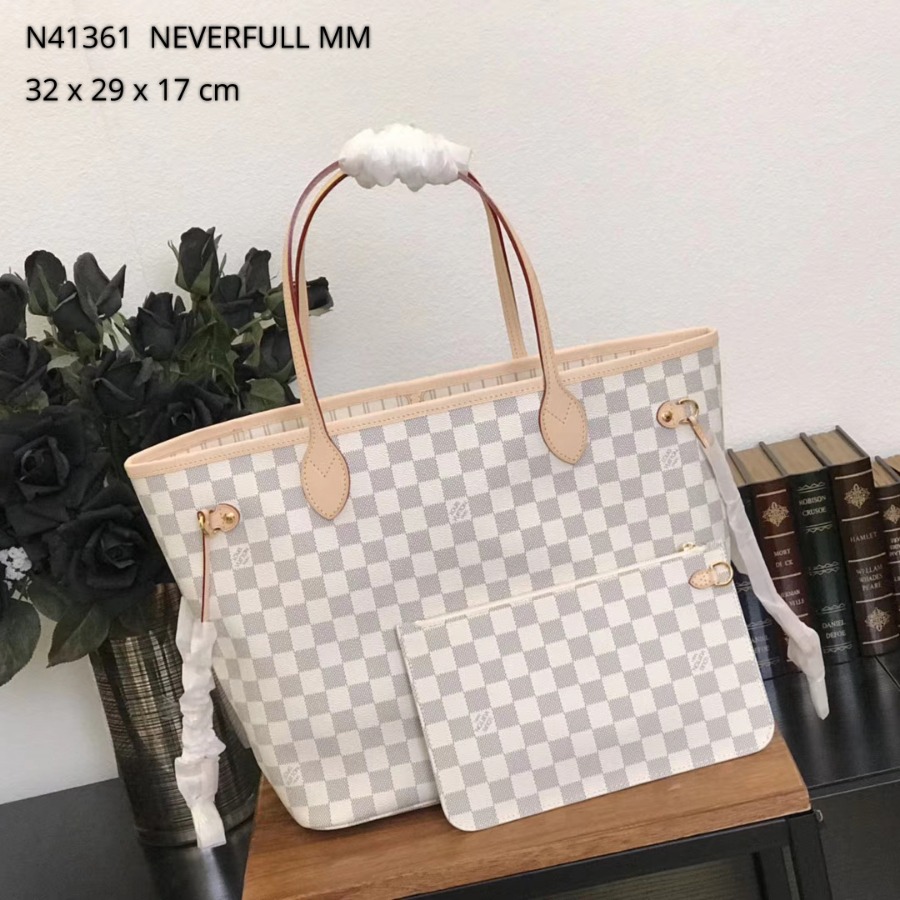 N41361, Louis Vuitton LV, NEVERFULL MM Handbag Damier Azur