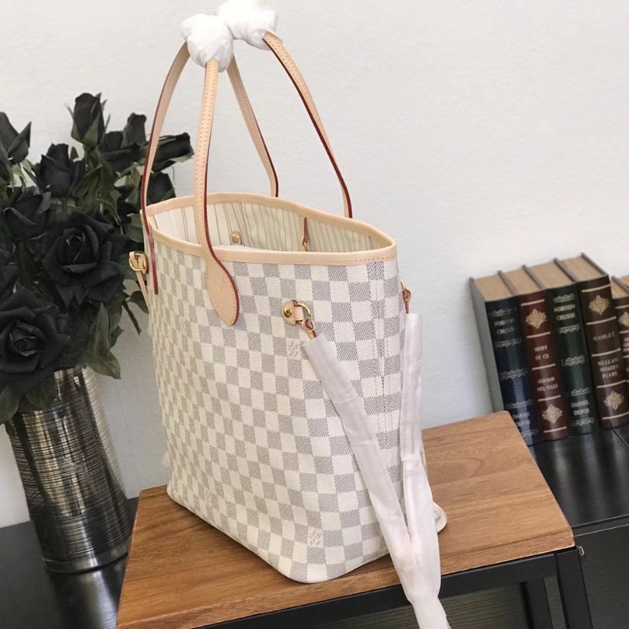 N41361, Louis Vuitton LV, NEVERFULL MM Handbag Damier Azur
