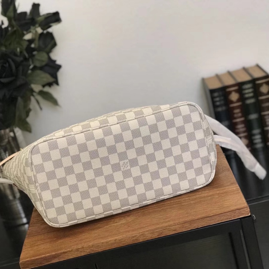 N41361, Louis Vuitton LV, NEVERFULL MM Handbag Damier Azur
