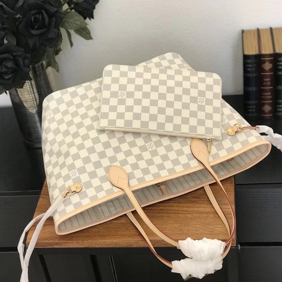 N41361, Louis Vuitton LV, NEVERFULL MM Handbag Damier Azur