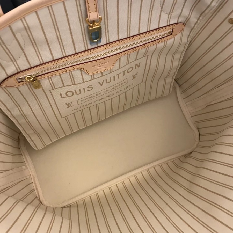 N41361, Louis Vuitton LV, NEVERFULL MM Handbag Damier Azur