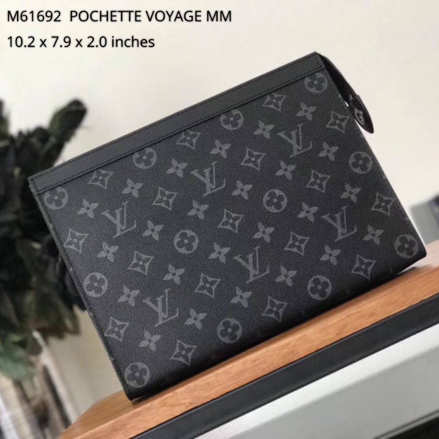 M61692, Louis Vuitton LV, POCHETTE VOYAGE MM Monogram Eclipse Canvas