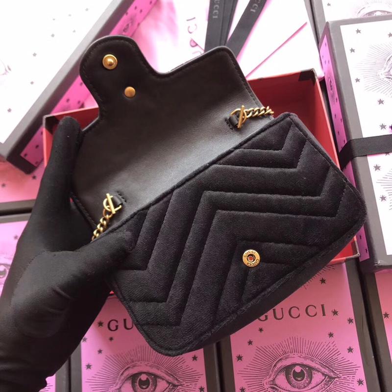 GUCCI GG Marmont matelassé Velvet super mini bag, 476433, 6.5W x 4H x 2D inches