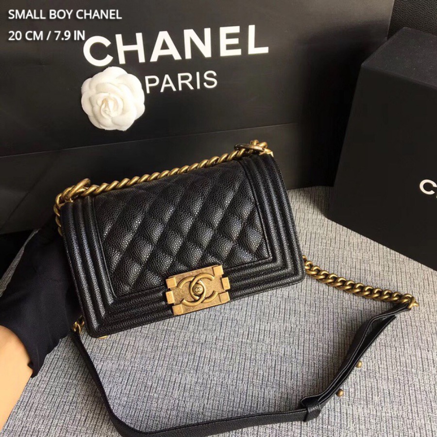 SMALL BOY CHANEL HANDBAG, PRINTED GRAINED CALFSKIN, 20CM / 7.9 IN