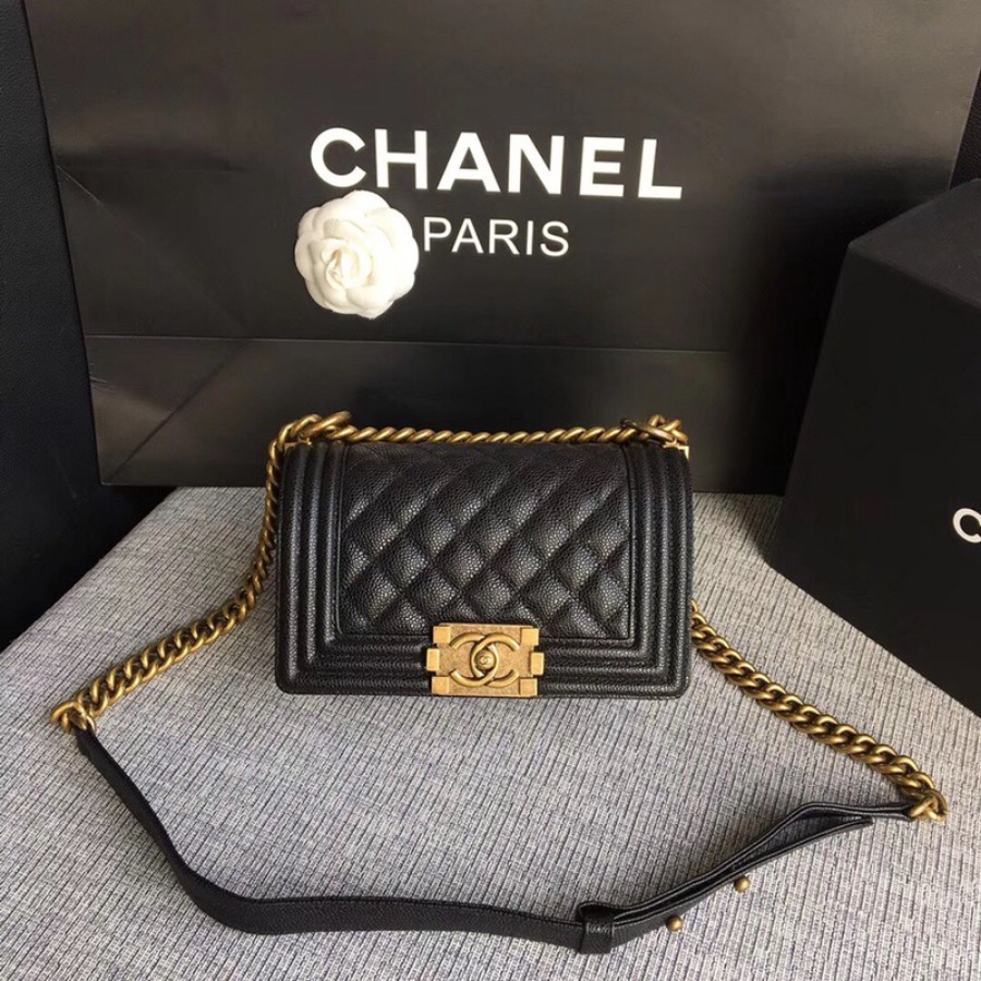 SMALL BOY CHANEL HANDBAG, PRINTED GRAINED CALFSKIN, 20CM / 7.9 IN