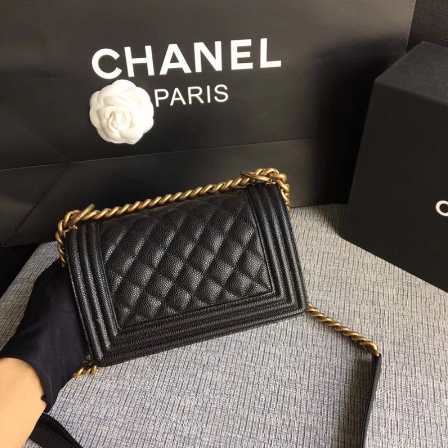 SMALL BOY CHANEL HANDBAG, PRINTED GRAINED CALFSKIN, 20CM / 7.9 IN