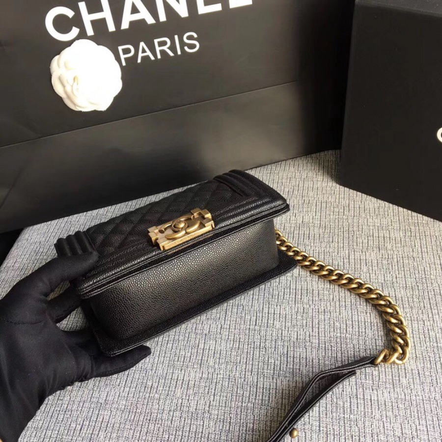 SMALL BOY CHANEL HANDBAG, PRINTED GRAINED CALFSKIN, 20CM / 7.9 IN