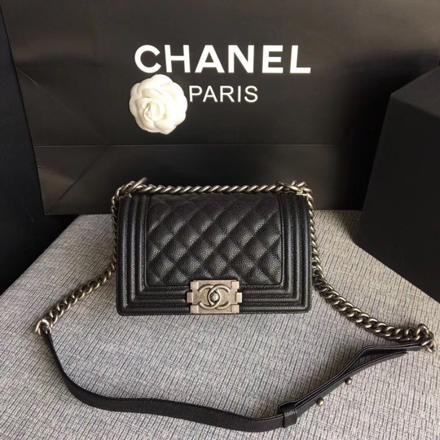 SMALL BOY CHANEL HANDBAG, PRINTED GRAINED CALFSKIN, 20CM / 7.9 IN