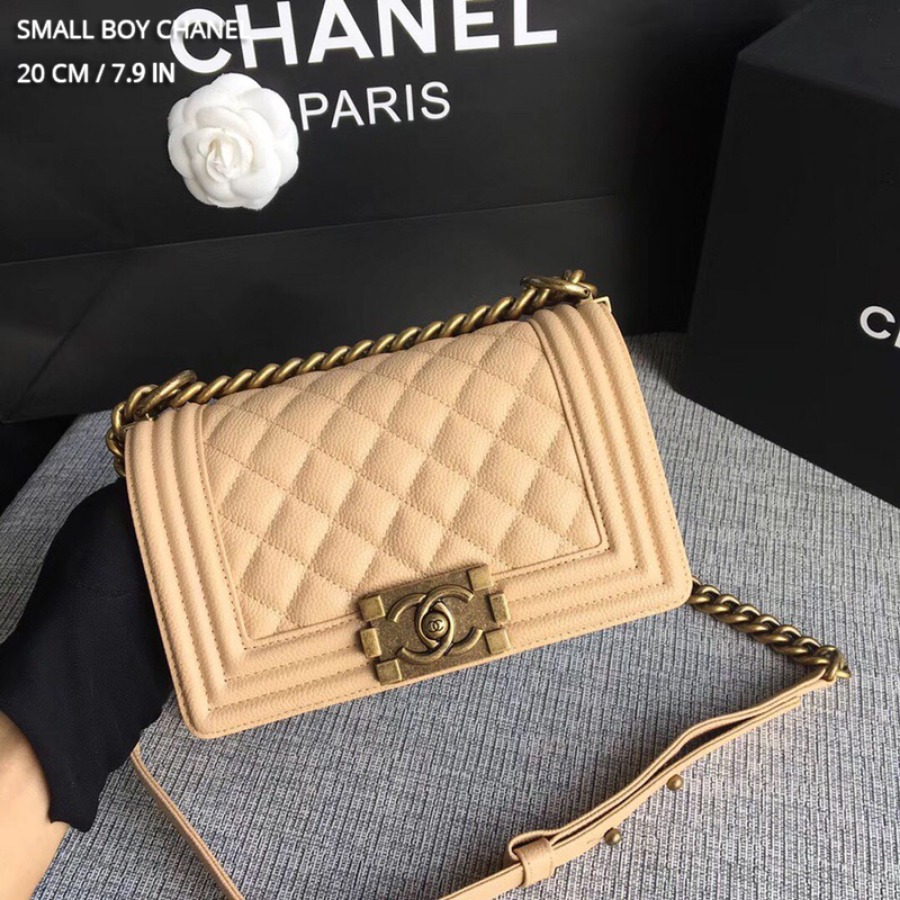 SMALL BOY CHANEL HANDBAG, PRINTED GRAINED CALFSKIN, 20CM / 7.9 IN