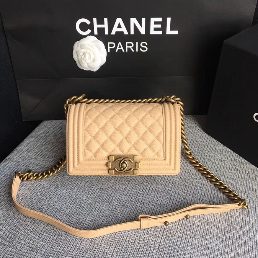 SMALL BOY CHANEL HANDBAG, PRINTED GRAINED CALFSKIN, 20CM / 7.9 IN