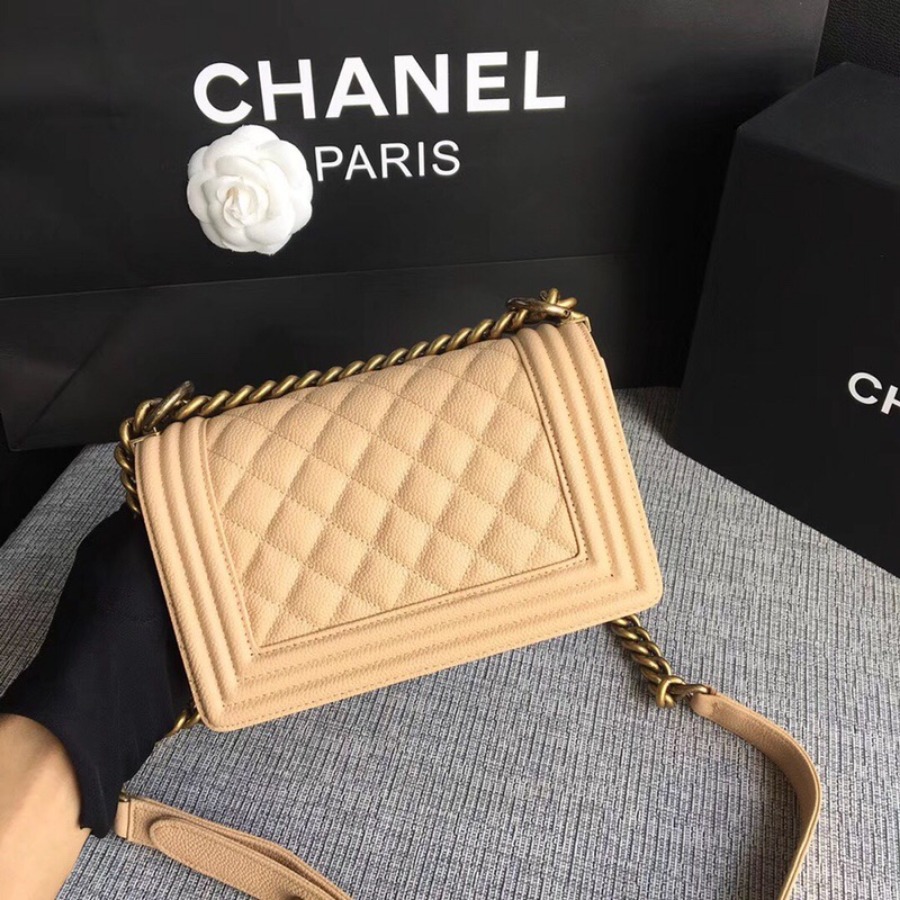 SMALL BOY CHANEL HANDBAG, PRINTED GRAINED CALFSKIN, 20CM / 7.9 IN
