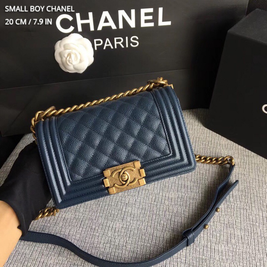 SMALL BOY CHANEL HANDBAG, PRINTED GRAINED CALFSKIN, 20CM / 7.9 IN