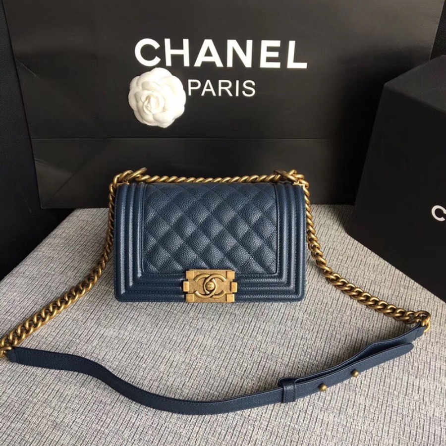 SMALL BOY CHANEL HANDBAG, PRINTED GRAINED CALFSKIN, 20CM / 7.9 IN