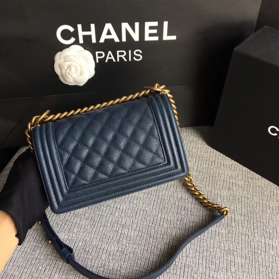 SMALL BOY CHANEL HANDBAG, PRINTED GRAINED CALFSKIN, 20CM / 7.9 IN