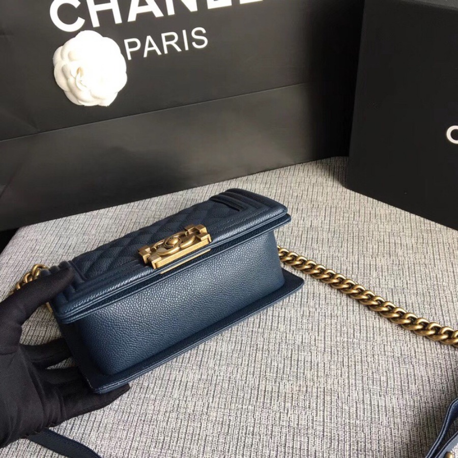 SMALL BOY CHANEL HANDBAG, PRINTED GRAINED CALFSKIN, 20CM / 7.9 IN