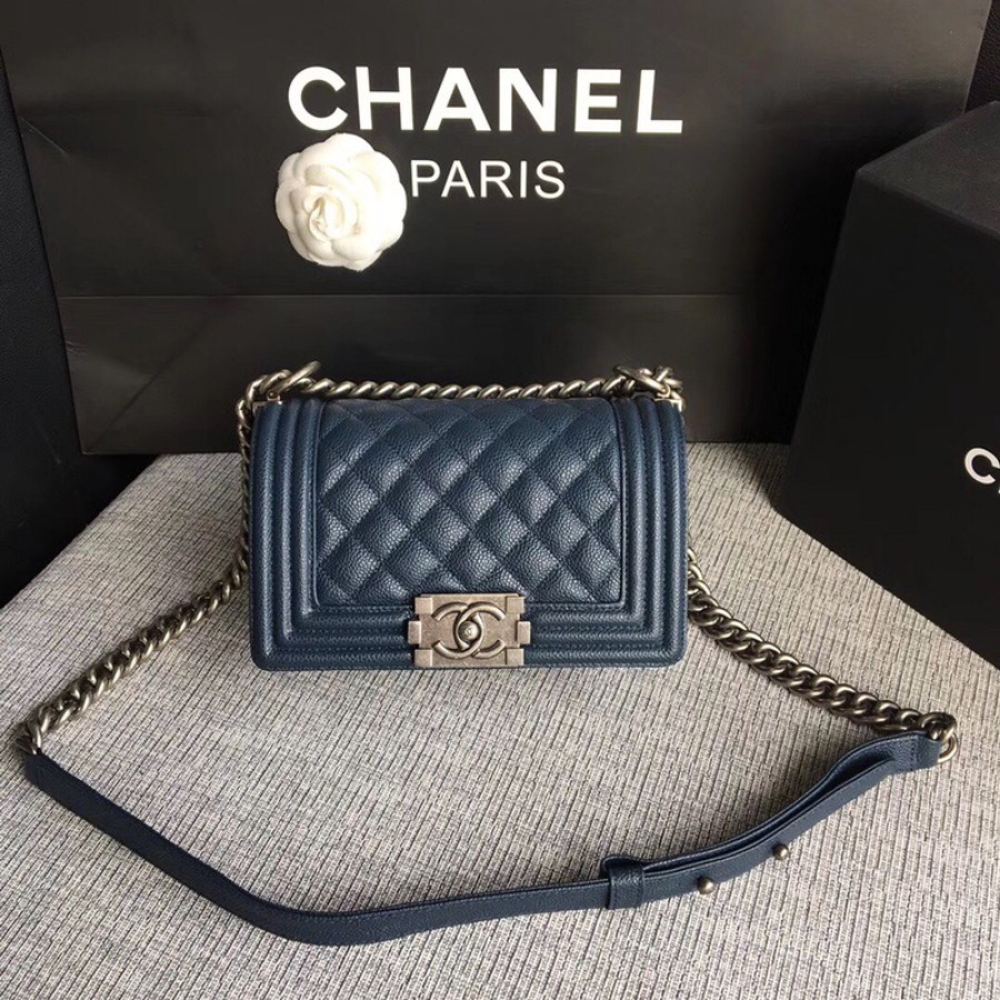SMALL BOY CHANEL HANDBAG, PRINTED GRAINED CALFSKIN, 20CM / 7.9 IN