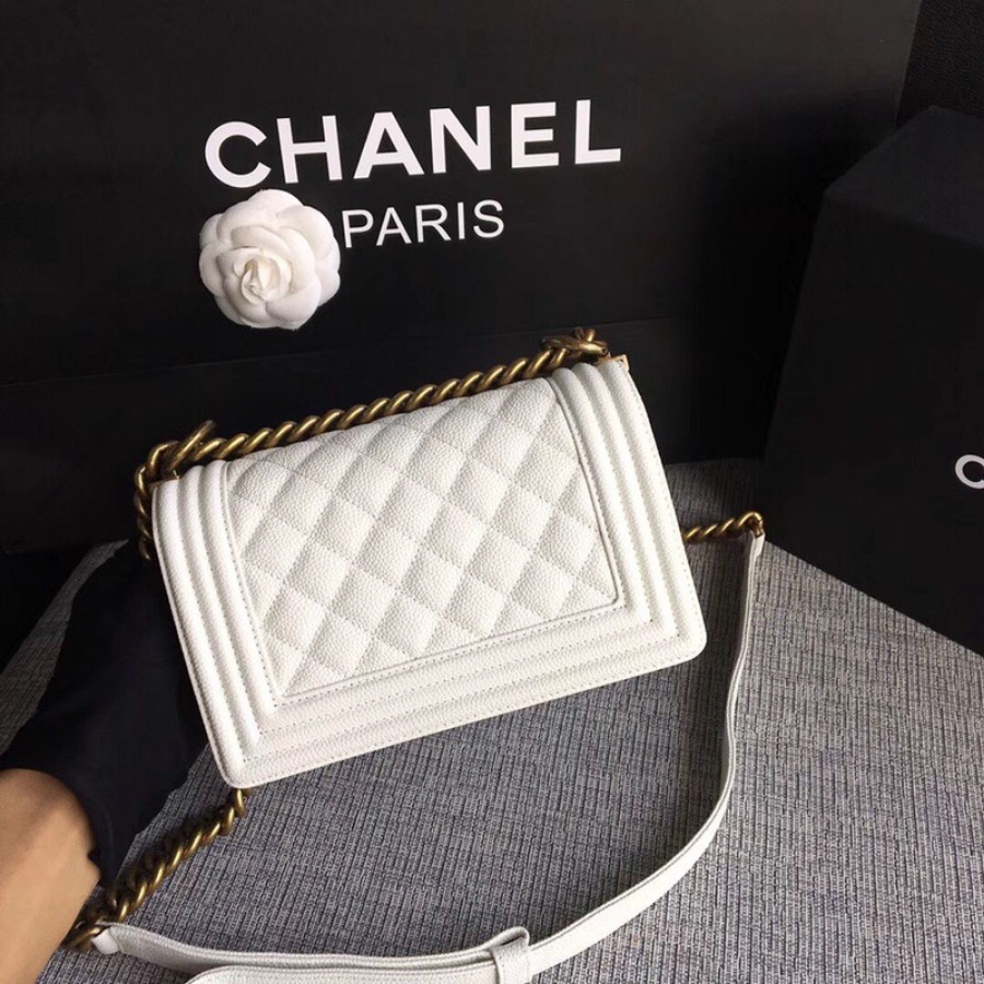 SMALL BOY CHANEL HANDBAG, PRINTED GRAINED CALFSKIN, 20CM / 7.9 IN
