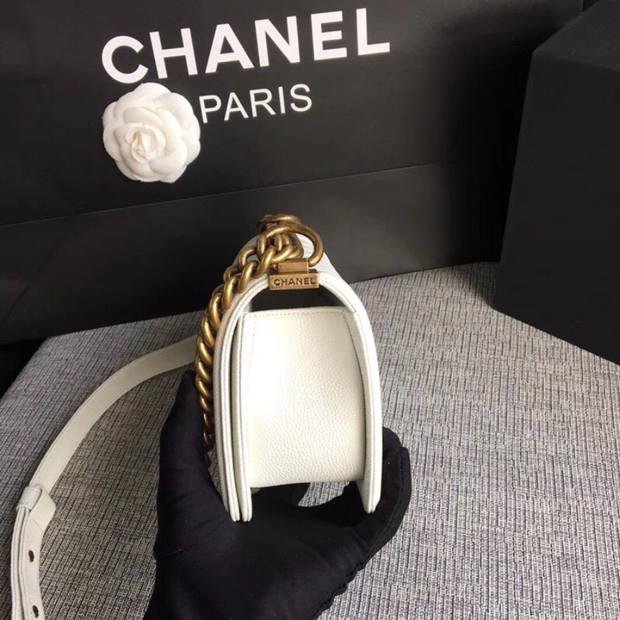 SMALL BOY CHANEL HANDBAG, PRINTED GRAINED CALFSKIN, 20CM / 7.9 IN