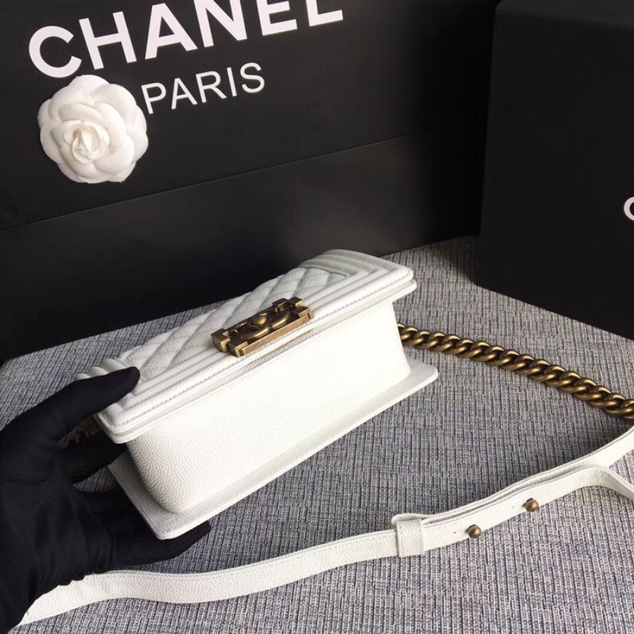 SMALL BOY CHANEL HANDBAG, PRINTED GRAINED CALFSKIN, 20CM / 7.9 IN
