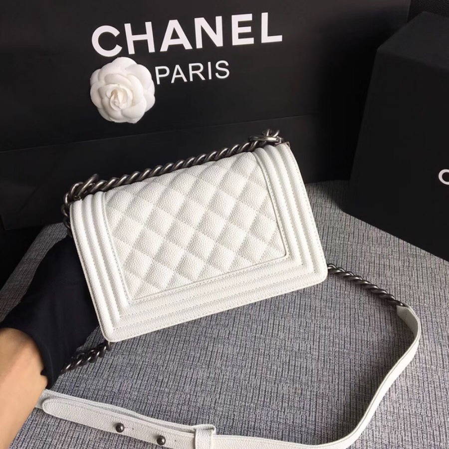 SMALL BOY CHANEL HANDBAG, PRINTED GRAINED CALFSKIN, 20CM / 7.9 IN